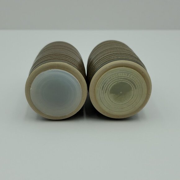 Denby Langley Sherwood Salt & Pepper Shakers Olive Green Brown Ribbed Shakers - Picture 6 of 7